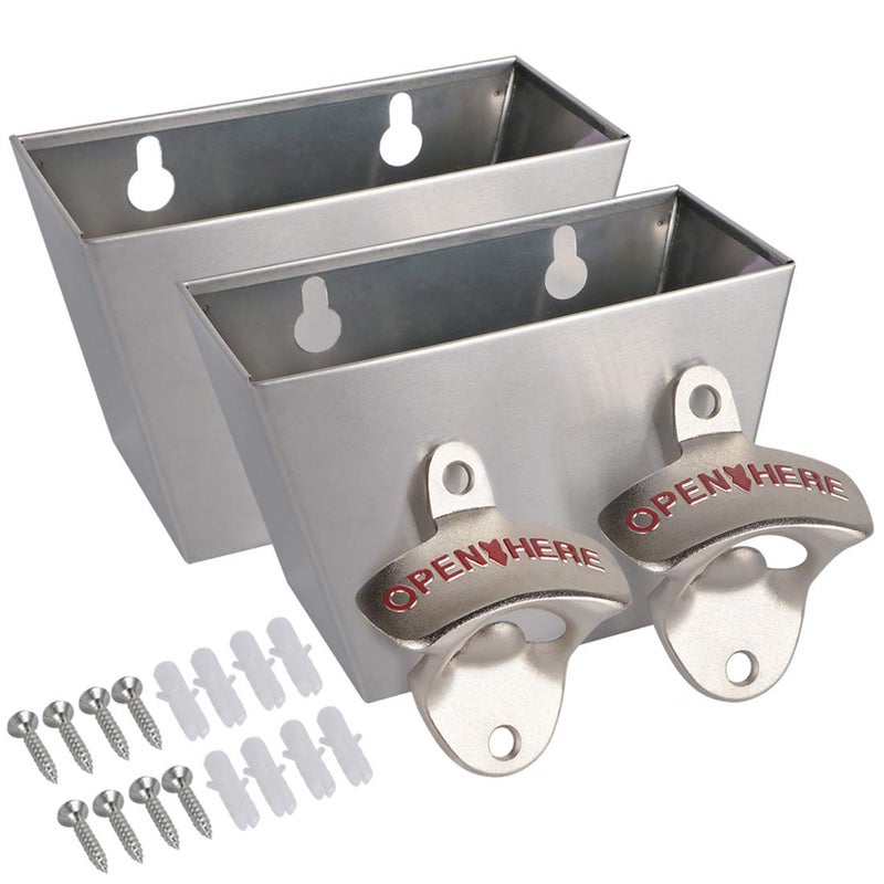 kilofly 2 SETS Beer Bottle Opener Cap Catcher Bucket Man Cave Gift Wall Mounted - Image 1